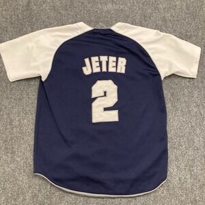 Vintage New York Yankees Derek Jeter Jersey Blue MED 1995 True Fan VTG MLB